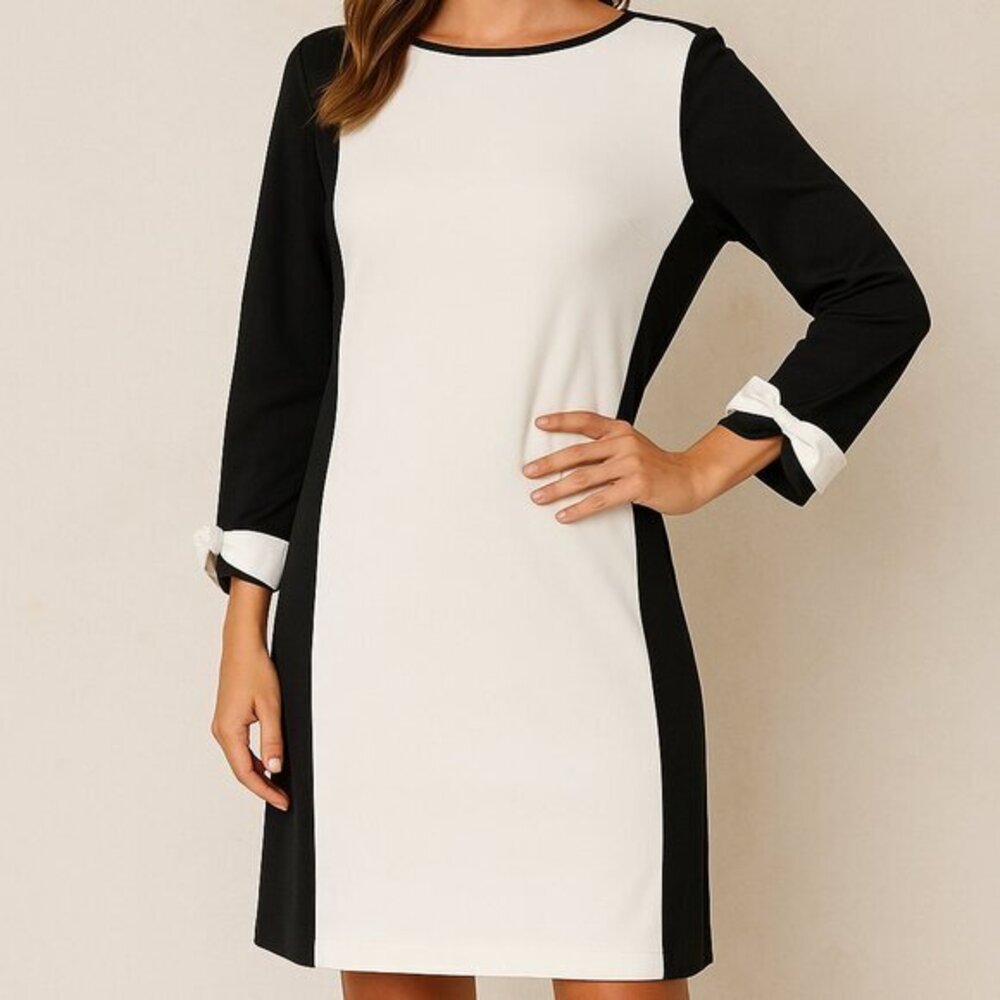 ✨ Marella Black & White Long Sleeve Shift Dress –‎ Size 10 ✨